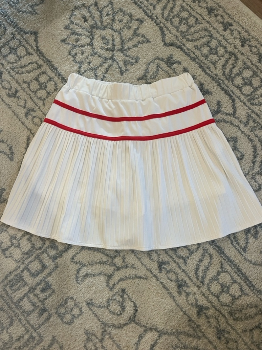 L’ETOILE Sport White Pleated Skirt with Red Trim